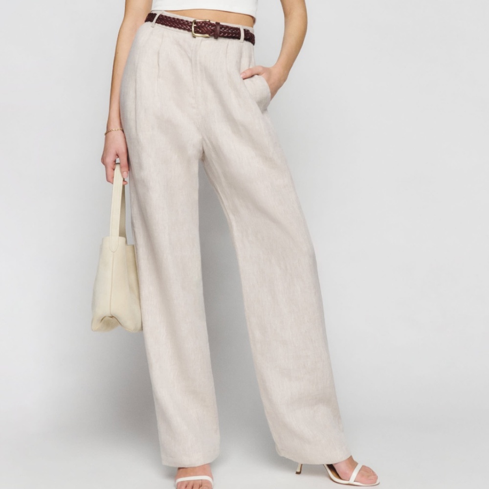Reformation Mason Linen Pants Oatmeal 0p